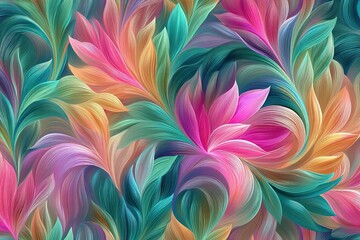 Colorful swirling floral pattern with vibrant hues in a lush abstract design