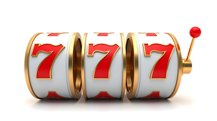 Close-up of a classic slot machine reel displaying vibrant red sevens, evoking excitement and anticipation.
