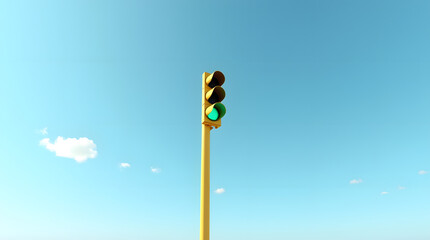 A vibrant traffic light against a clear blue sky, signaling green for vehicles to proceed.