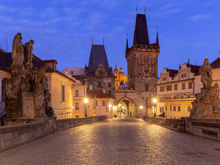 Lesser Town Bridge Tower in Prague Czech Republic at Sunrise