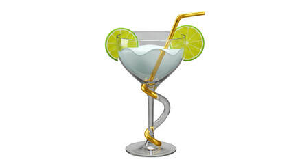 Isolated Refreshing Margarita Cocktail with Lime Slices and Gold Straw