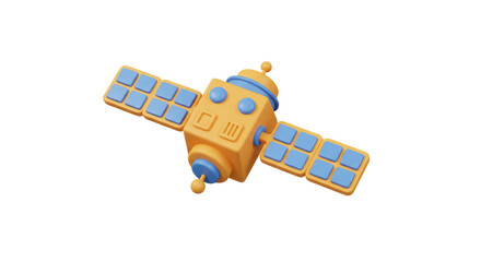 Isolated Orange Satellite with Blue Solar Panels