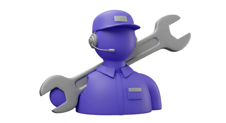 Isolated Purple Customer Service Representative with Wrench
