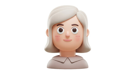 Isolated Charming 3D Woman with Grey Hair and Gentle Smile