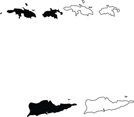 Map of U.S. Virgin Islands Silhouette Flat and Outline Design
