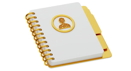 Isolated White Address Book with Golden Details