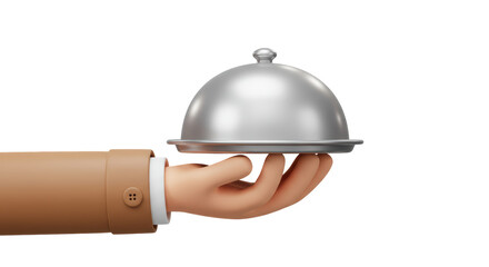 Isolated Hand Serving Silver Cloche