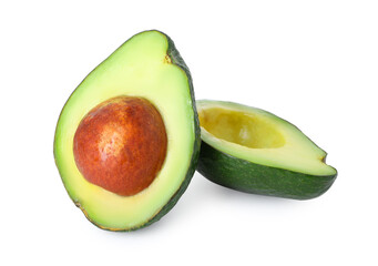 Halves of ripe avocado isolated on white
