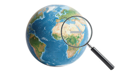 Isolated Magnifying Glass Zooming in on Africa on a Globe