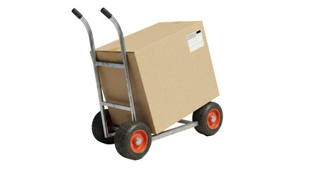 Isolated Hand Truck with Cardboard Box for Delivery