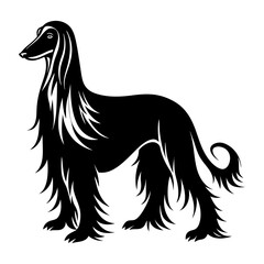 Happy Playful Afghan Hound Dog Illustration in black and white