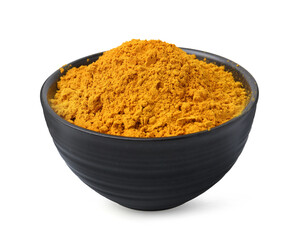 Superfood. Turmeric powder in bowl isolated on white