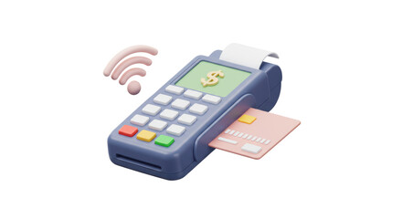 Isolated POS Terminal with Credit Card and Wi-Fi Symbol