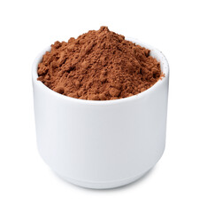Superfood. Cacao powder in bowl isolated on white