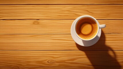 Obraz premium Espresso Cup on Wooden Table in Sunlight