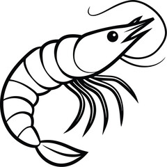 Shrimp silhouette, seafood icon, vector illustration, black shrimp design