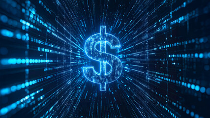 Fototapeta premium Illuminating the dollar sign within a digital realm, embodying the essence of finance and technology