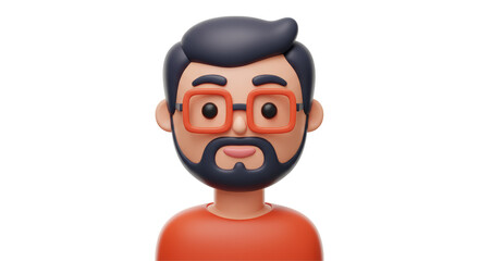 Isolated 3D Cartoon Character Avatar Portrait with Beard and Glasses