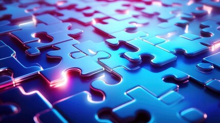 Colorful Abstract Puzzle Pieces with Glowing Effects on a Dark Background