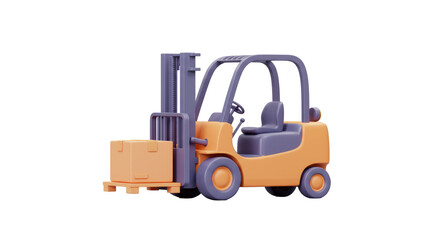 Isolated 3D Render of Forklift with Box for Industrial