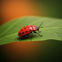 Fototapeta premium red bug on green leaf