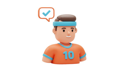 Isolated Smiling Athlete Avatar with Checkmark Bubble