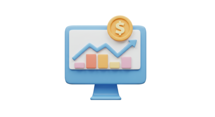 Isolated Computer Monitor with Graph Symbolizing Financial Growth