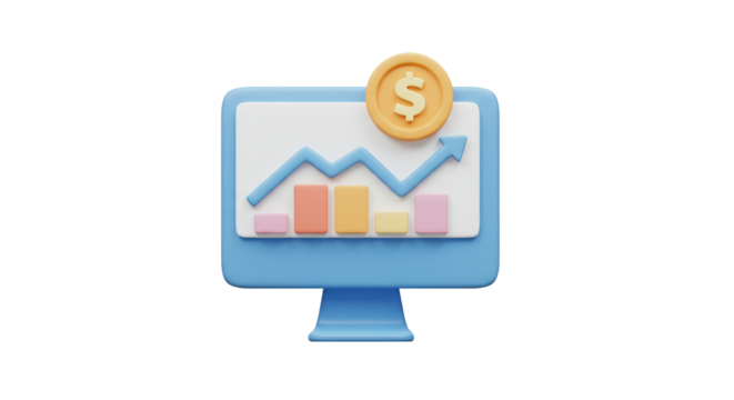 Isolated Computer Monitor with Graph Symbolizing Financial Growth