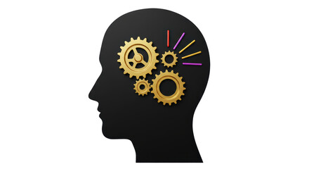 Isolated Silhouette of Head with Gears and Light Beams Representing Innovation