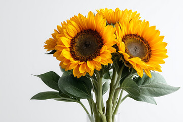 Naklejka premium Sunflowers Trio: Vibrant yellow sunflowers, full of life and sunshine, create a cheerful and sunny scene.