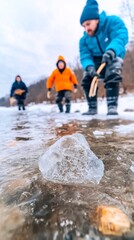 Obraz premium Winter River Exploration People Adventure