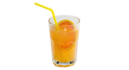 Isolated Glass of Orange Juice with Straw and Ice for Refreshment