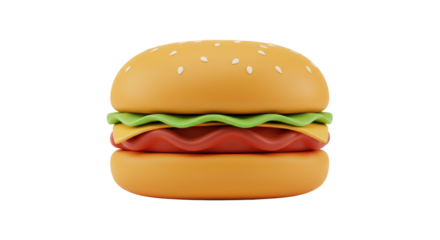 Isolated Cartoon Style Burger with Fresh Ingredients