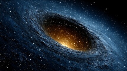Swirling Galaxy with Bright Center Glowing in Deep Blue Space