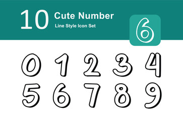 Illustration of Cute Number Collection design Line Icon. Cute Number Line Icon Pack. Set of Cute Number Line Icon
