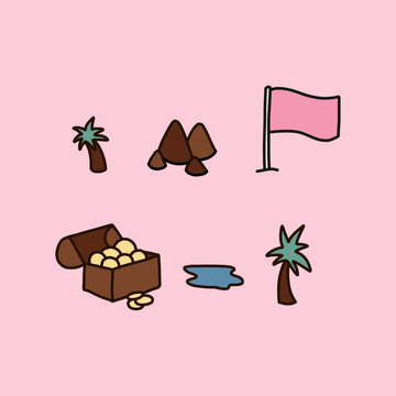 Minimalist Treasure Island Illustrated Icons