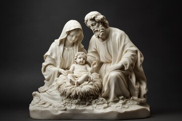 A serene depiction of the Holy Family; Mary, Joseph, and baby Jesus in a nativity scene.