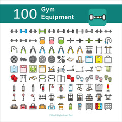 Illustration of Gym Equipment Collection design Filled Icon. Gym Equipment Filled Icon Pack. Set of Gym Equipment Outline Icon