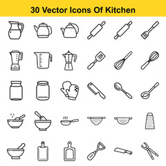 Thirty Kitchen Utensil and Cookware Vector Icons