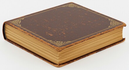 Obraz premium A close up shot of a vintage book with golden edges and a textured brown cover with gold accents
