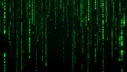 Obraz premium Matrix-Inspired Digital Code Background with Green Glowing Lines