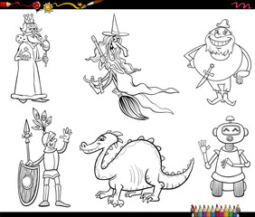funny cartoon fantasy characters collection coloring page