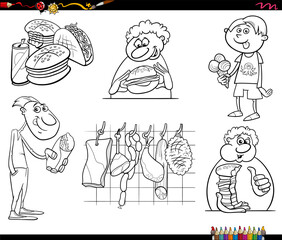 Fototapeta premium funny cartoon people and food objects collection coloring page