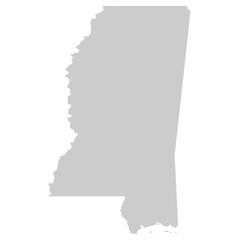 Mississippi, MS - grey silhouette map of US state. Vector illustration