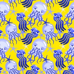Summer ocean animals seamless octopus and jelly fish pattern for wrapping paper and kids print and party accessories