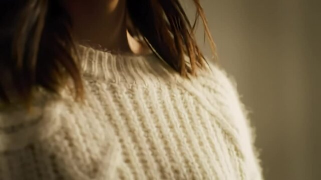 Soft Cashmere Sweater Texture Extreme Close Up Slow Motion Video - Cozy Knitwear Fabric Detail, Luxury Winter Fashion Background