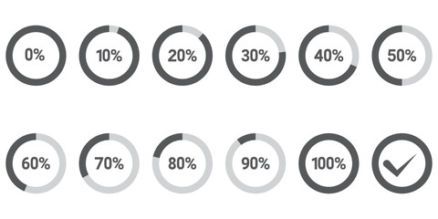 5 10 15 20 25 30 35 40 45 50 55 60 65 70 75 80 85 90 95 100 percent isolated circle chart set. Vector infographic icon for business, finance, web design, download, progress