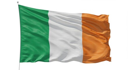 Fototapeta premium Ireland Flag Waving - A high-resolution of the Irish flag waving proudly against a white background. Perfect for illustrating Irish culture, history, or national pride