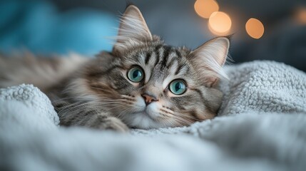 Cozy cat resting on a blanket