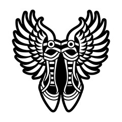 A glyph style icon of winged shoes symbol